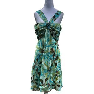 Vintage Y2K Halter 10 Flowing Chiffon Tropical Floral Resort Sheri Martin Dress